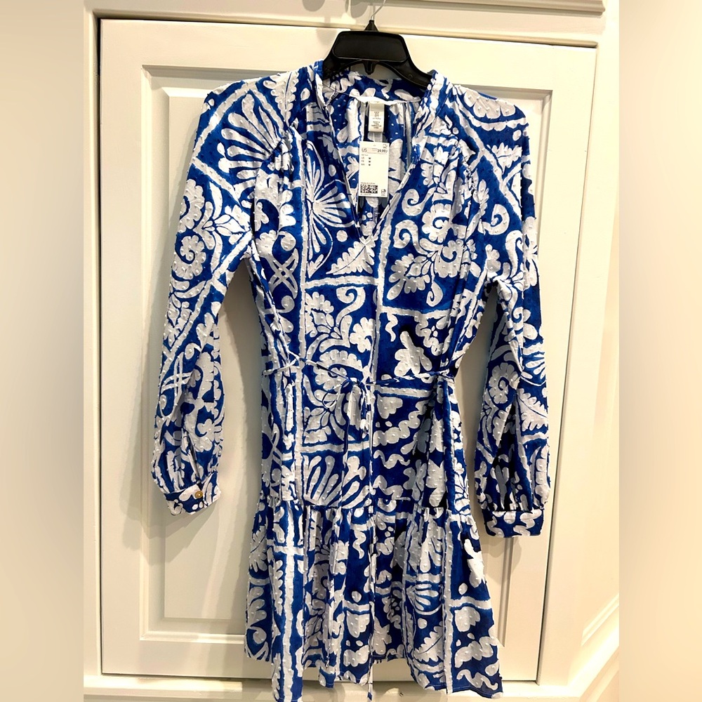 Blue and White print Dress